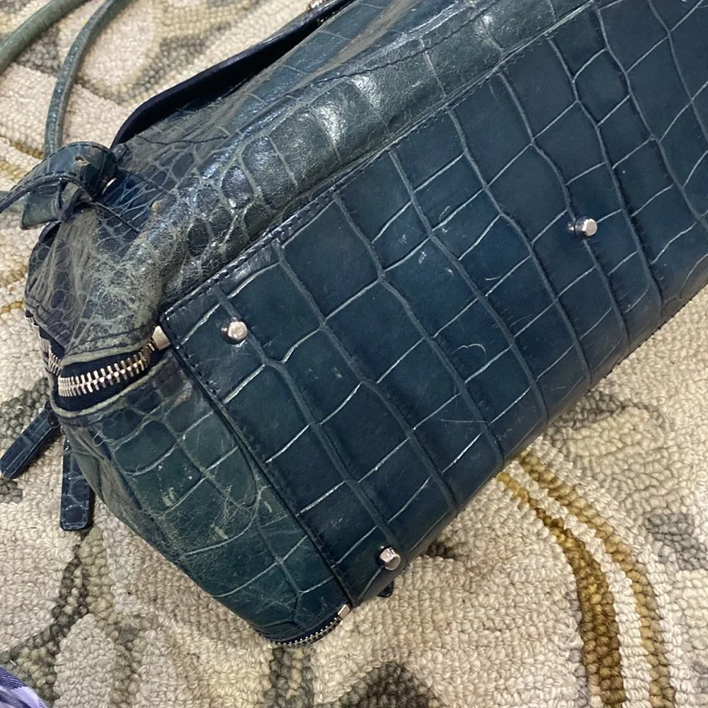 💕 Furla gorgeous turquoise crocodile Italian leather x large satchel bag 💕